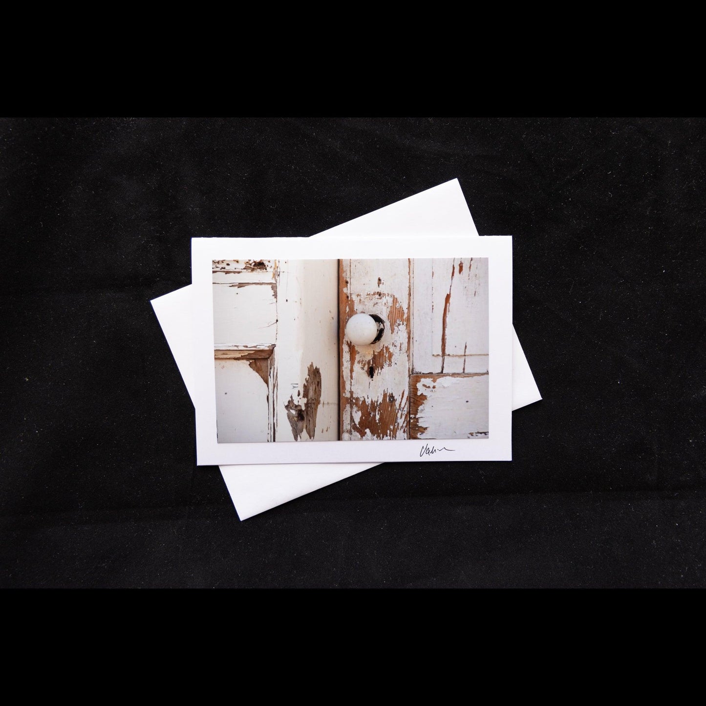 Photo notecard old white door and handle