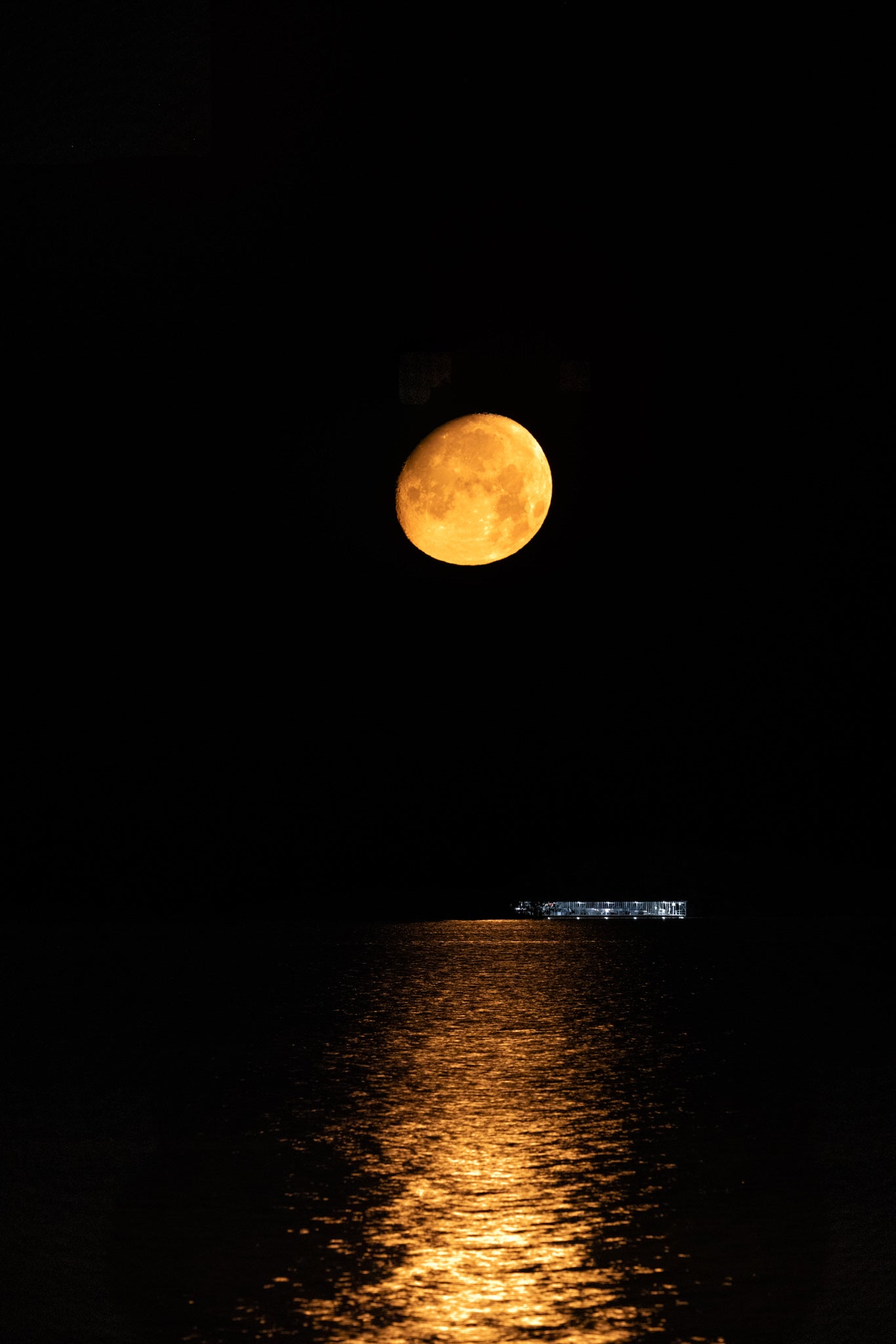 A golden moon setting over Table Rock Lake