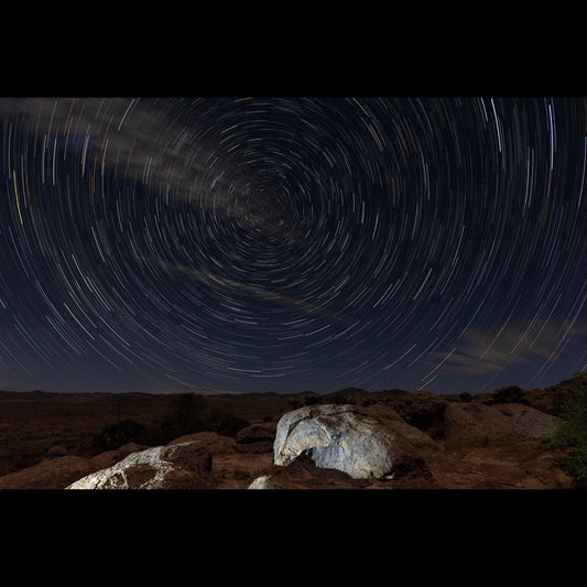 Photo of star trails in City of Rocks State Park