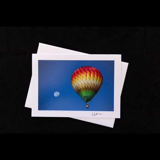 Hot air balloon in the sky with the moon notecard