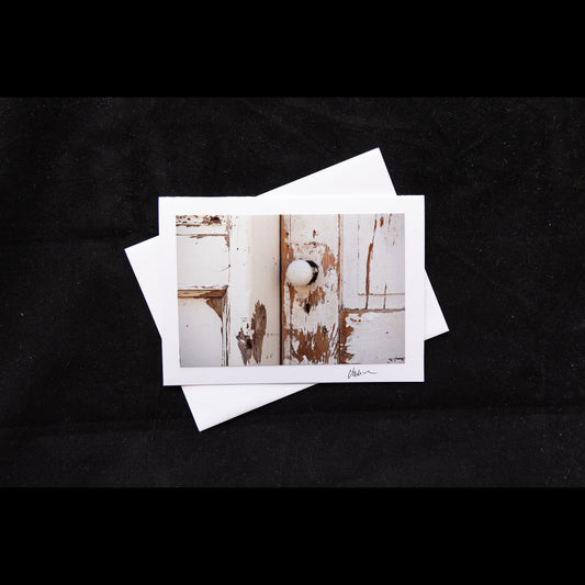 Photo notecard old white door and handle