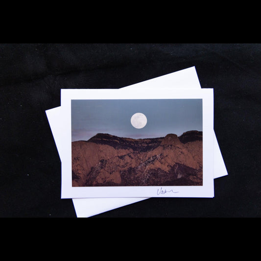 Photo notecard of moon over the Sandia Mountains